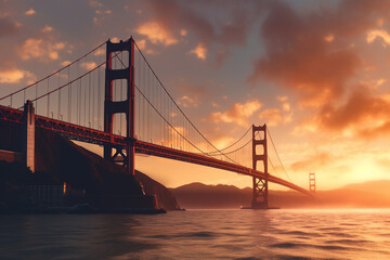 Fototapeta na wymiar Golden gate bridge in San Fransisco, California, sunset landscape photography