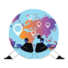  Digital nomad banner. Traveling with a computer. Online job. Concept of digital nomad, remote worker, independent location entrepreneur.