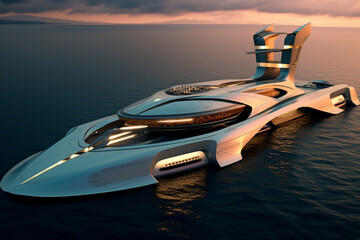 Luxury super yacht in ocean, millionaire and billionaire riches lifestyle