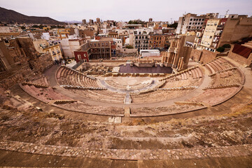 A beautiful high angle shot of the Roman Theatre in Cartagena Spain