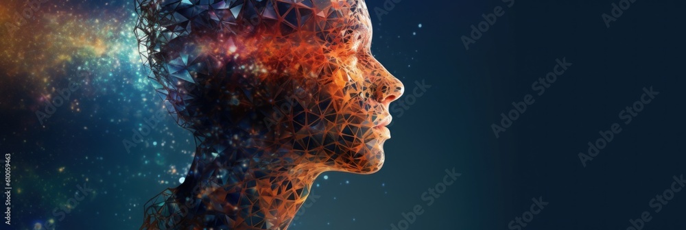 Poster a man's profile with a glowing head in the background. generative ai image.