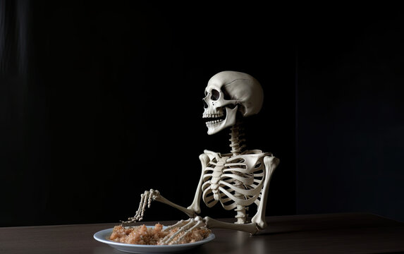 skeleton waiting for food created with Generative AI technology