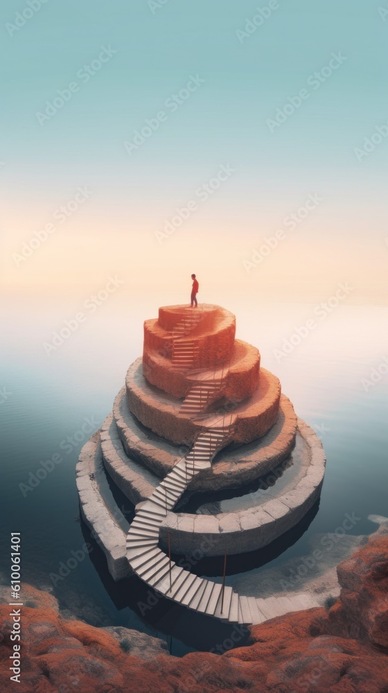 Aufkleber a man standing on top of a stone structure. generative ai image.