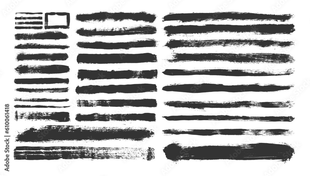 Poster realistic brush strokes text boxes. vector paintbrush. grunge design elements. template dirty textur