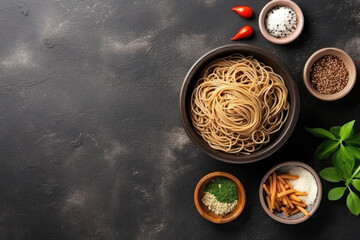 top view of soba noodles created with Generative AI technology