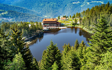 The Mummelsee in the Black Forest surrounded by mountains_Baden-Wuerttemberg, Germany, Europe