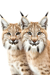 Fototapeta na wymiar close up of two bobcats isolated on a transparent background