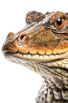 close up of a caiman isolated on a transparent background