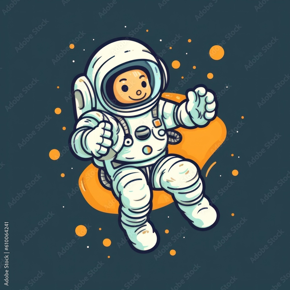 Poster a cartoon astronaut floating in the air. generative ai image.