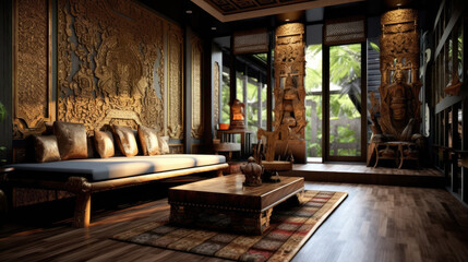 Fototapeta na wymiar Thai interior design created with Generative AI technology