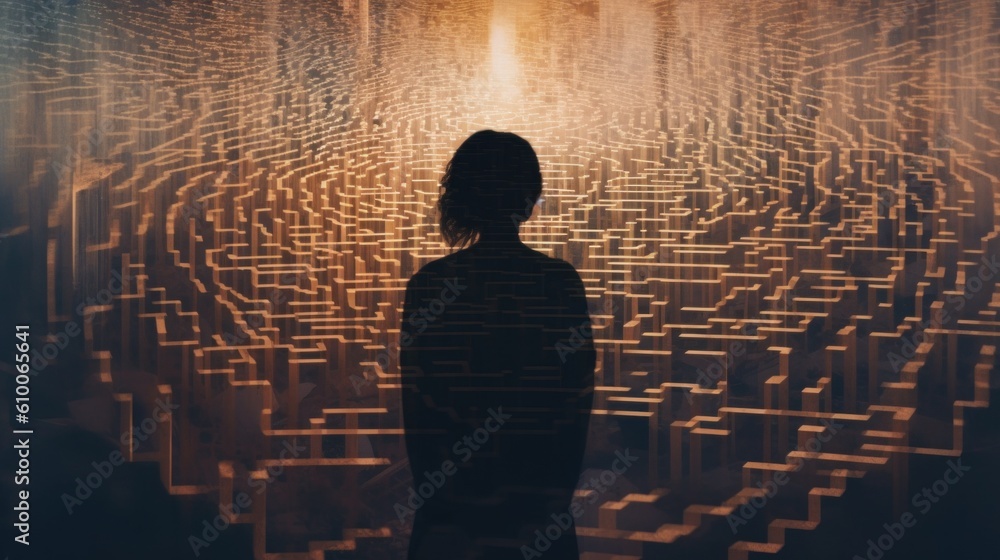 Aufkleber a person standing in front of a maze. generative ai image.
