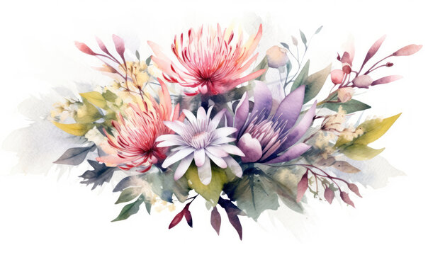 Watercolor painting of Bitterroot on white paper Floral illustration Bouquet