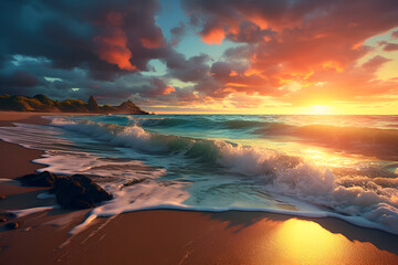beautiful seascape at colorful sunset generative ai