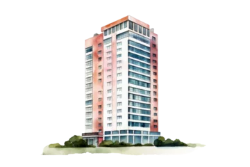 Crédence de cuisine en verre imprimé Watercolor modern building architecture city skyscraper isolated on clear png background, architecture office work, business building, with Generative Ai.