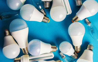 different Light bulbs electricity energy concept	
