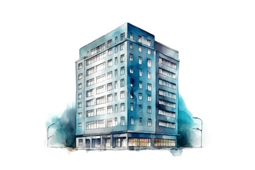 Watercolor modern building architecture city skyscraper isolated on clear png background, architecture office work, business building, with Generative Ai.
