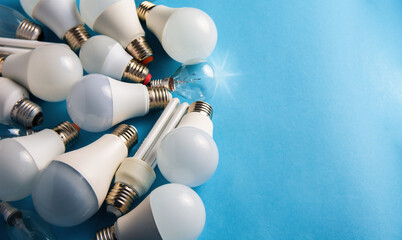 different Light bulbs electricity energy concept	