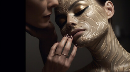 A captivating shot of a makeup artist's skillful hands expertly contouring a model's face Generative AI