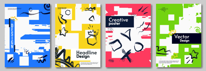 Geometry poster. Set of postcards. Vector illustration. Design for cover, banner, poster.