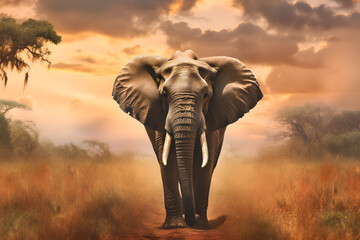 Fototapeta na wymiar Wild and Free: A majestic elephant roaming through the savannah. Generative ai