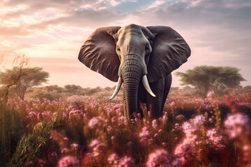 Wild and Free: A majestic elephant roaming through the savannah. Generative ai