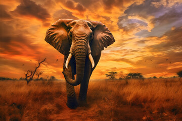 Wild and Free: A majestic elephant roaming through the savannah. Generative ai