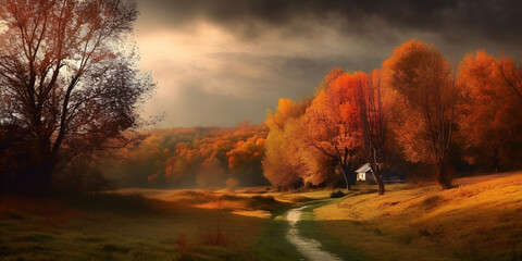 Fototapeta na wymiar Autumn landscape illustration