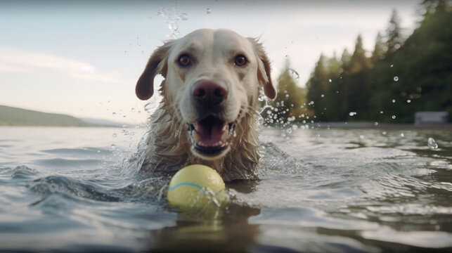 An AI generated illustration of a dog playing in the water