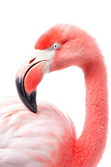 close up of a flamingo isolated on a transparent background