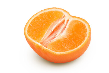 Tangerine or clementine half isolated on white background with full depth of field.