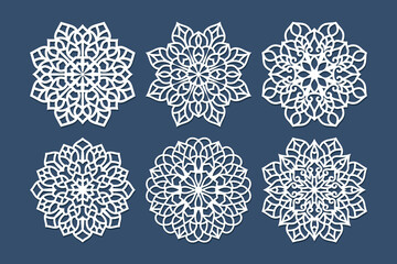 Laser cutting mandala. Golden floral pattern. Oriental silhouette ornament. Vector coaster design.	