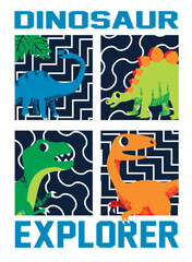 Cartoon dino print t shirt. Vector illustration.