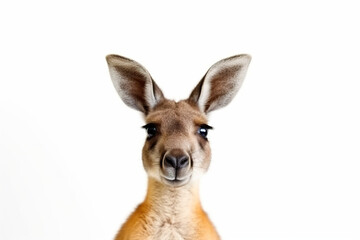 A close up of a kangaroo on a white background. Generative AI.
