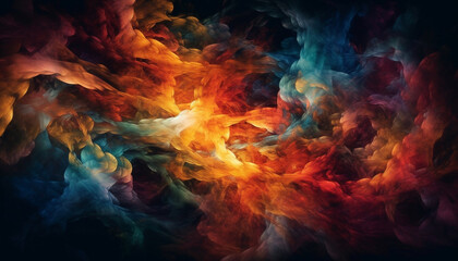 Plakat Abstract multi colored space pattern backdrop in chaotic futuristic motion fractal generated by AI