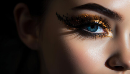 Caucasian beauty with blue eyes and brown hair, looking glamorous generated by AI