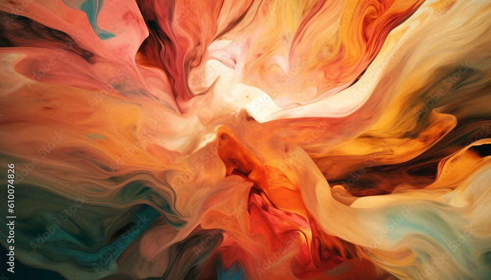 Poster vibrant colors flow in a smooth wave, a fiery backdrop generated by ai
