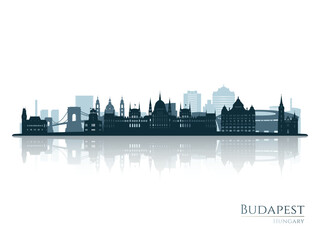 Naklejka premium Budapest skyline silhouette with reflection. Landscape Budapest, Hungary. Vector illustration.