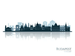 Obraz premium Budapest skyline silhouette with reflection. Landscape Budapest, Hungary. Vector illustration.