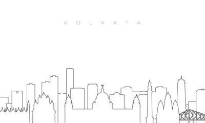 Obraz premium Outline Kolkata skyline. Trendy template with Kolkata buildings and landmarks in line style. Stock vector design.