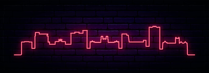 Red neon skyline of Norman. Bright Norman long banner. Vector illustration. - obrazy, fototapety, plakaty