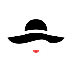 Woman in large summer hat with white ribbon. Rest at resort. Vector Flat Illustration.