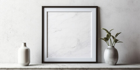 Minimalist Picture Frame Mockup on White Wall Texture