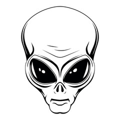 Alien. Vector illustration of a sketch humanoid head. Ufo. Paranormal fantasy emblem