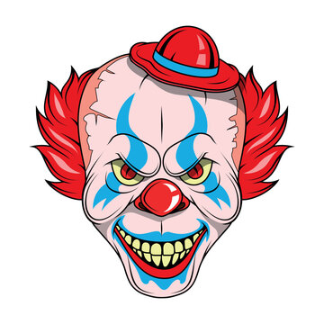 Evil clown. Vector illustration of a scary clown. Halloween art print