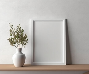 Minimalist Picture Frame Mockup on White Wall Texture