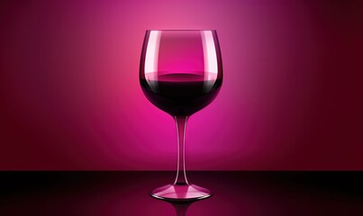 a glass of red wine on a dark surface with a pink background and a red light behind it, with a reflection of the glass.  generative ai