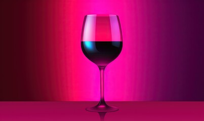  a glass of wine on a table with a pink and purple background and a red and purple light in the middle of the glass,.  generative ai