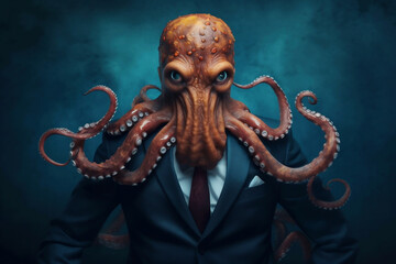 Portrait of a Octopus dressed in a formal business suit, generative AI