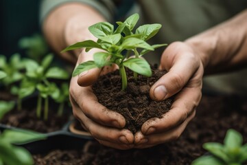 sprout plant in hands concept ecology generative ai