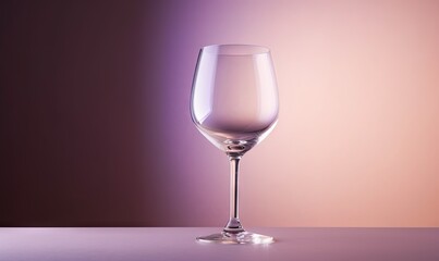  a wine glass sitting on a table in front of a purple background and a pink wall in the backround of the glass is half empty.  generative ai